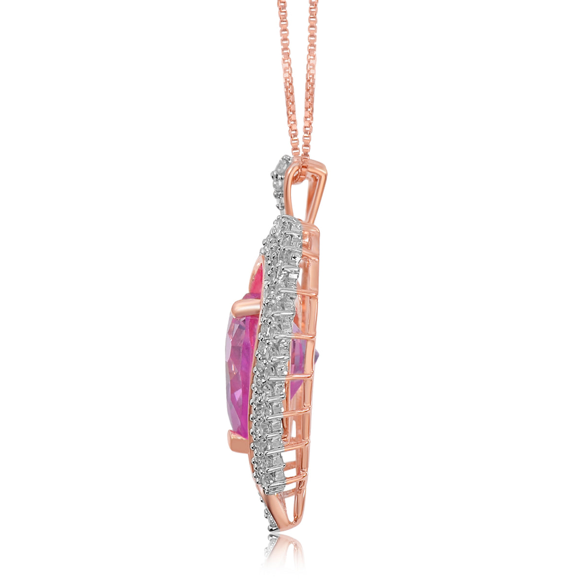 Jewelili Pendant Necklace in Sterling Silver Oval Created Opal  with Trillion Created Pink Sapphire and Round Created White Sapphire, 18”  Rolo Chain : Clothing, Shoes & Jewelry