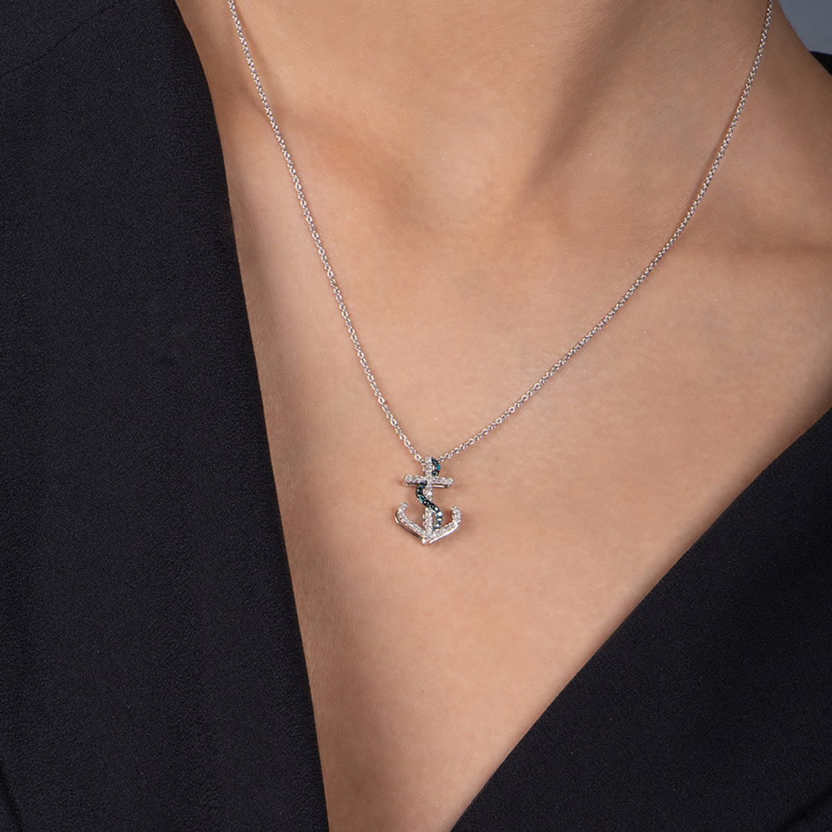Jewelili Diamond Pendant Necklace in Sterling Silver Jewelry