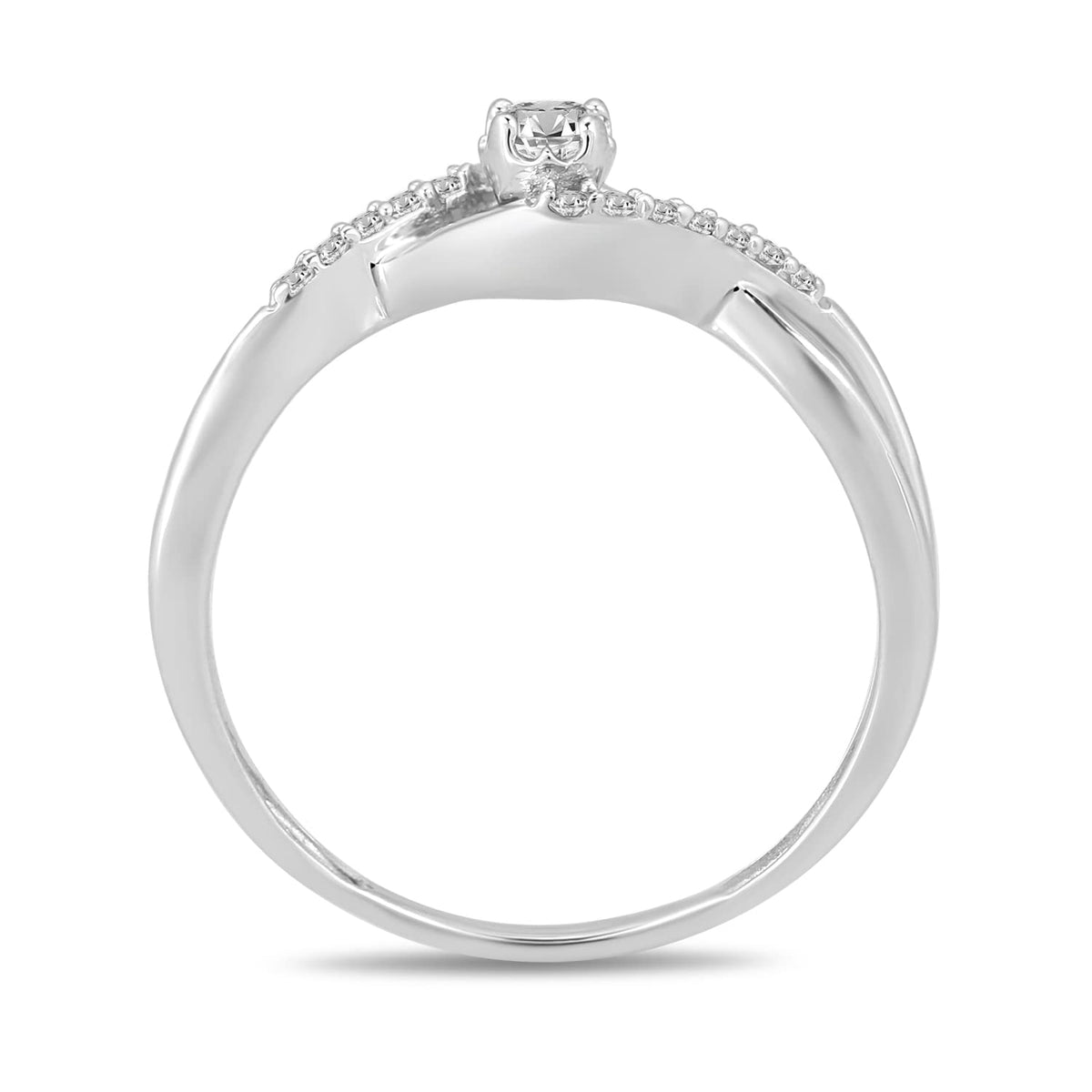 Jewelili Sterling Silver With 1/6 CTTW Round Natural White Diamond Rin