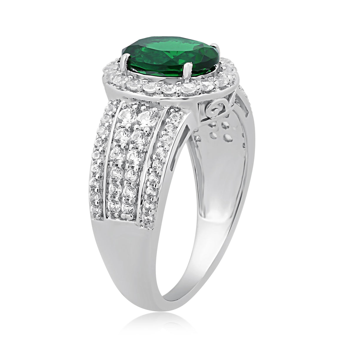 Estate outlet Emerald & White Sapphire Sterling Halo Ring