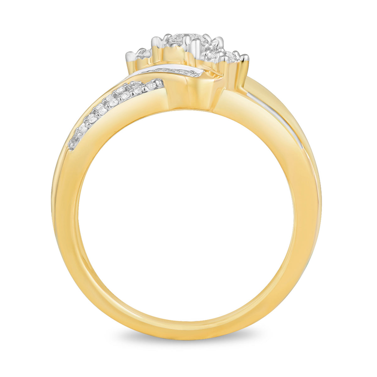 Jewelili 10K Yellow Gold 1/2 CTTW Baguette and Round Natural