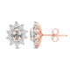 Load image into Gallery viewer, Jewelili 14K Rose Gold Over Sterling Sliver Oval Created White Sapphire and 1/20 CTTW Natural White Round Diamond Cluster Stud Earrings
