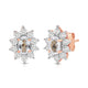 Load image into Gallery viewer, Jewelili 14K Rose Gold Over Sterling Sliver Oval Created White Sapphire and 1/20 CTTW Natural White Round Diamond Cluster Stud Earrings
