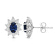 Load image into Gallery viewer, Jewelili Sterling Sliver 6x4 MM Oval Created Blue Sapphire and 1/20 Cttw Natural White Round Diamond Cluster Stud Earrings
