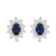 Load image into Gallery viewer, Jewelili Sterling Sliver 6x4 MM Oval Created Blue Sapphire and 1/20 Cttw Natural White Round Diamond Cluster Stud Earrings
