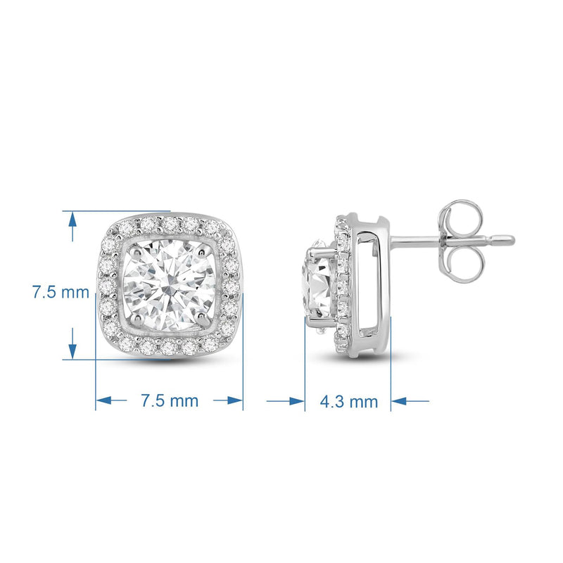 Jewelili Sterling Silver 5.0 MM Round Created White Sapphire Stud Earrings