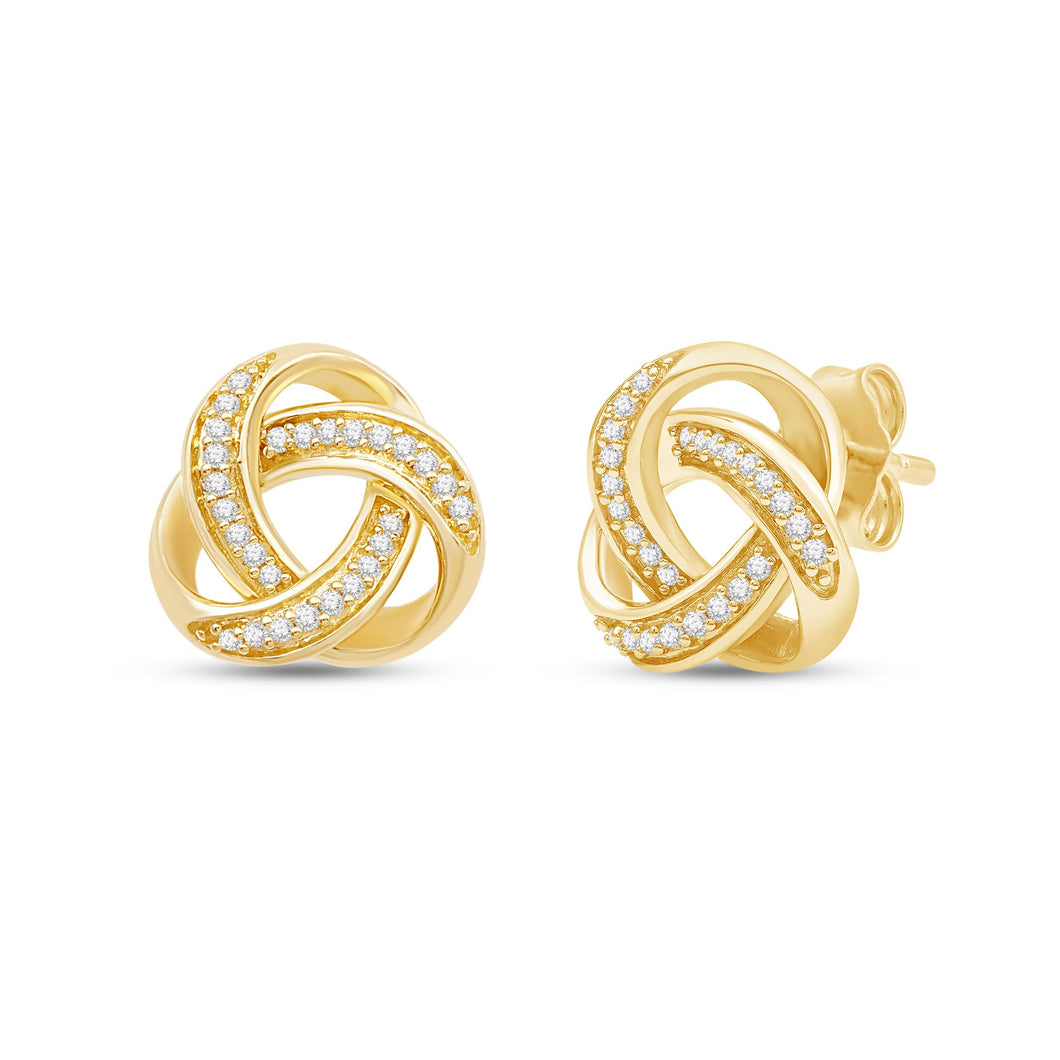 Jewelili 18K Yellow Gold over Sterling Silver 1/10 Cttw Natural White Round Diamonds Love Knot Stud Earrings