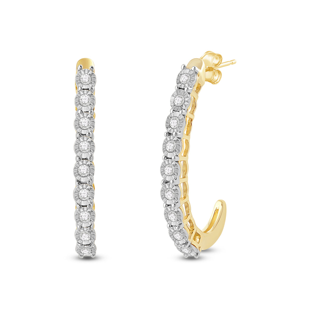 Jewelili 10K Yellow Gold with 1/4 CTTW Diamonds Hoop Earrings