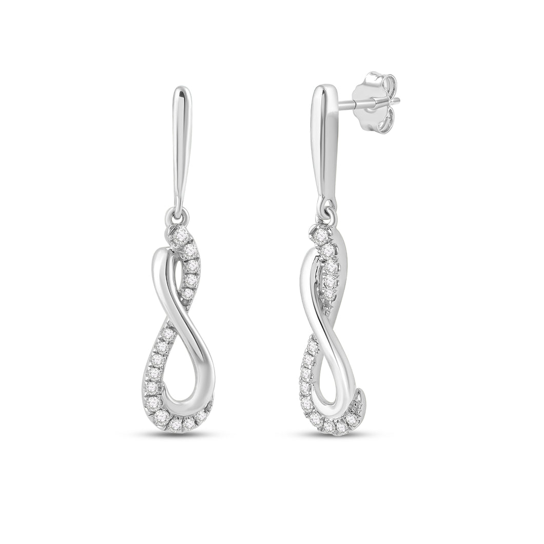 Jewelili Sterling Silver with 1/5 CTTW Diamonds Dangle Infinity Earrings