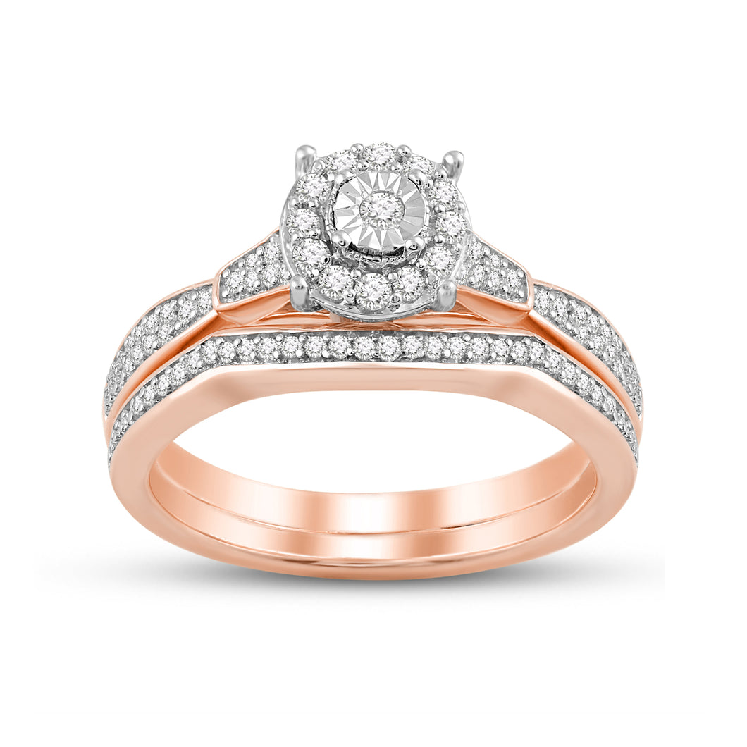 Jewelili 14K Rose Gold over Sterling Silver with 1/3 CTTW Diamonds Bridal Engagement Ring