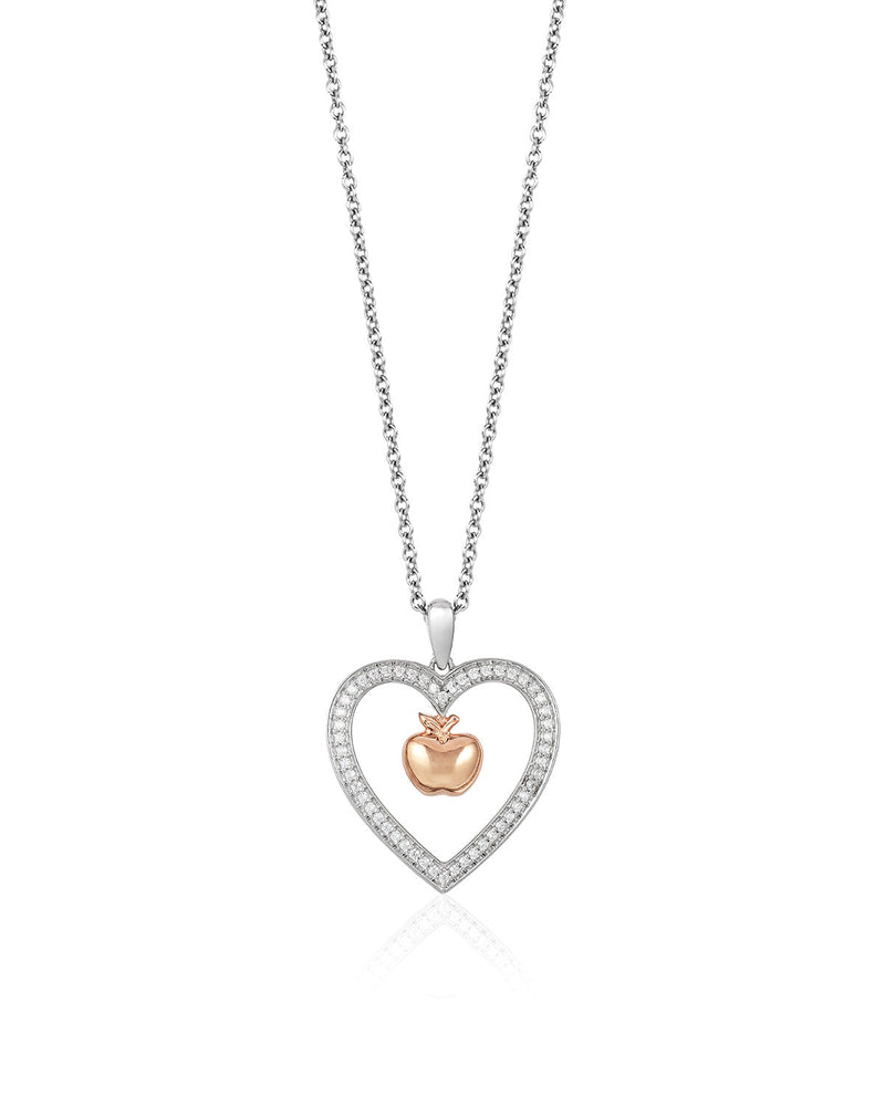 Enchanted Disney Fine Jewelry Sterling Silver and 10K Rose Gold with 1/5 CTTW Diamond Snow White Heart Pendant Necklace