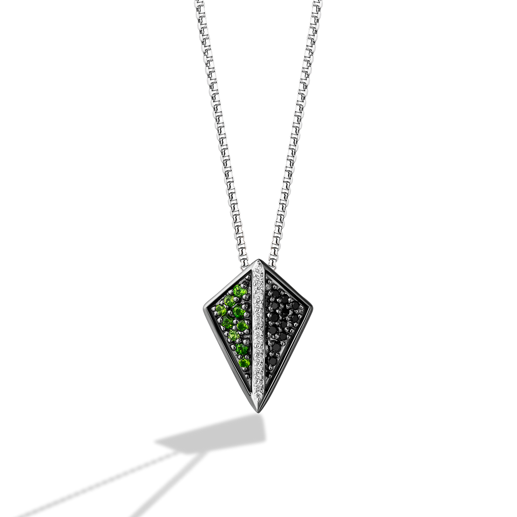 Star Wars™ Light X Dark Black and White Diamonds chrome diopside Silver and Black Rhodium Womens Pendant 1/6 CTTW