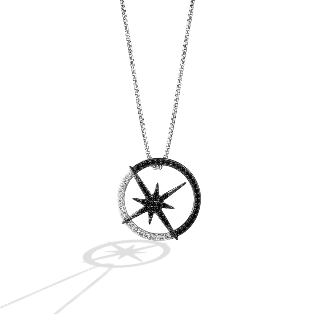 Star Wars Jedi WOMEN'S Diamond PENDANT 1/4 CT.TW. Black and White Diamonds Silver and Black Rhodium Front view