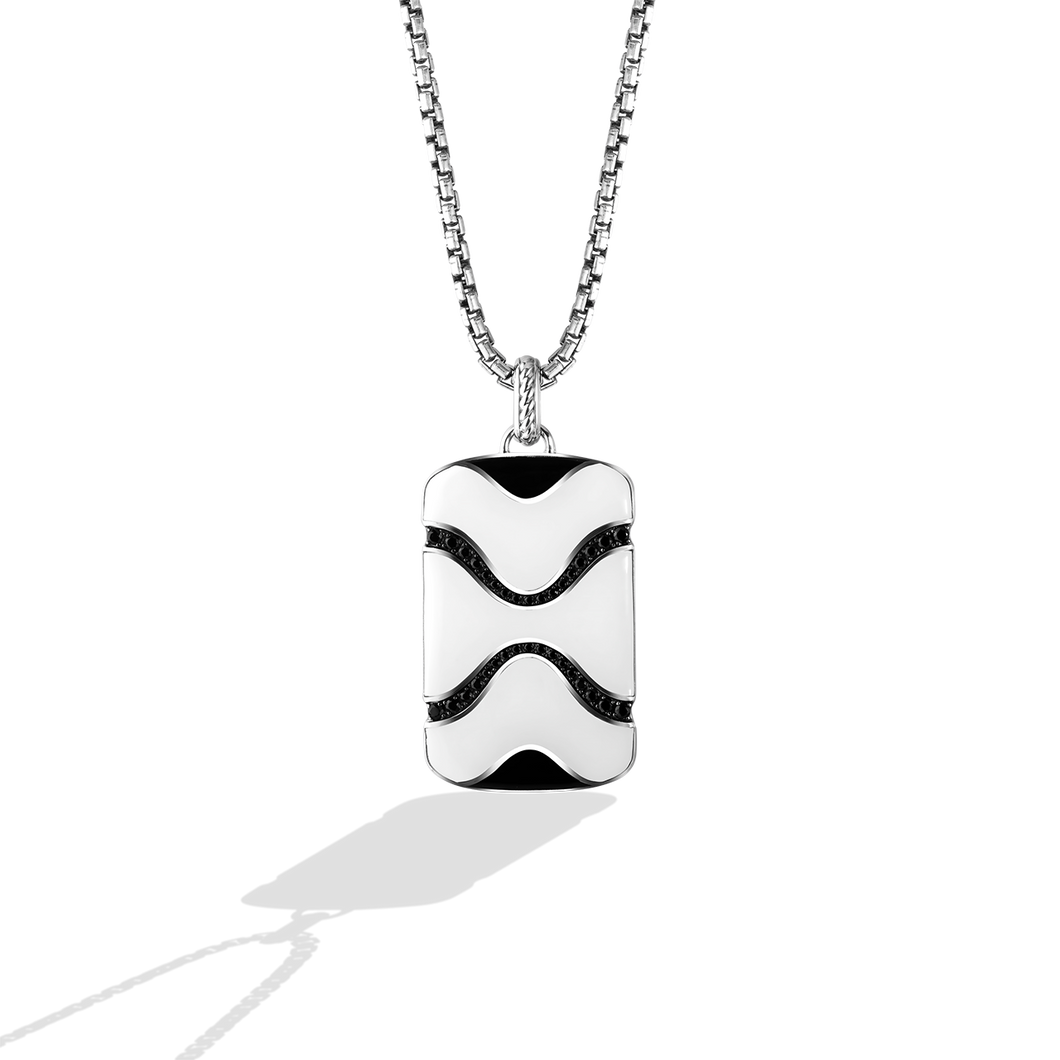  Star Wars Stormtrooper™ inspired UNISEX Diamond  PENDANT 3/8 CT.TW. Black Diamonds and Ceramic Silver Front view