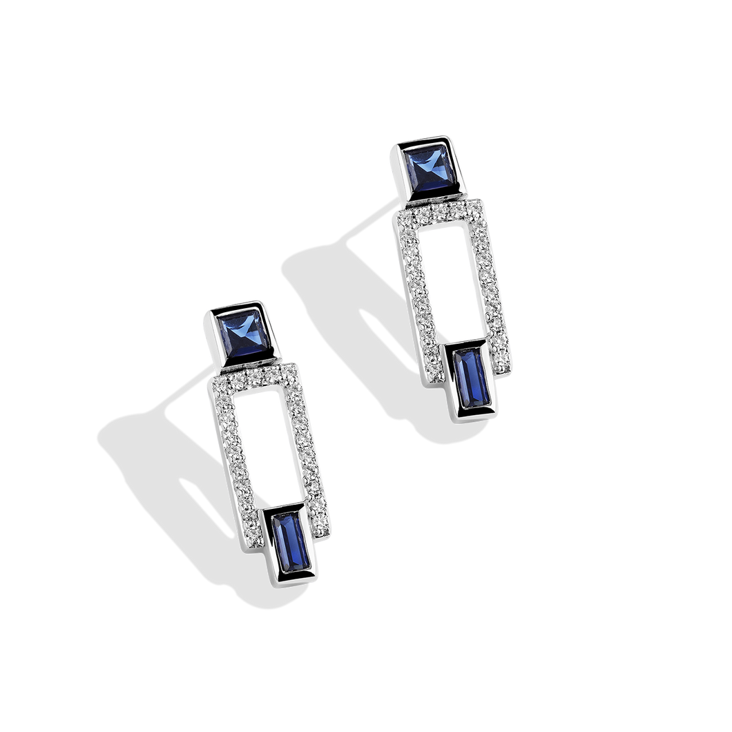 Star Wars™ Fine Jewelry R2 SERIES WOMEN'S EARRINGS 1/5 CT.TW. White Diamonds and Blue Sapphire Silver