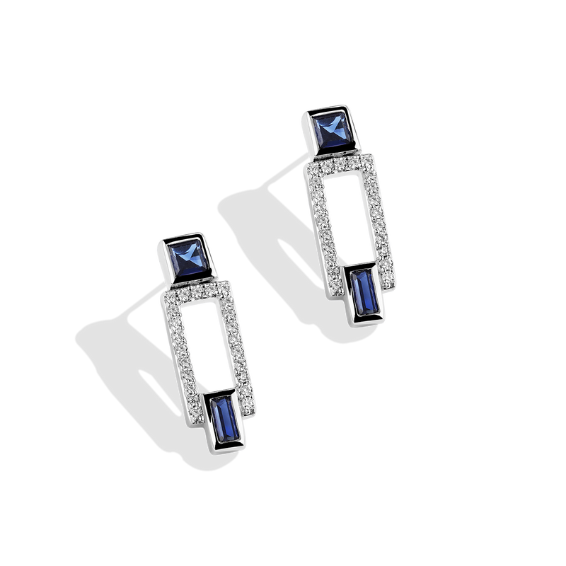 Star Wars™ Fine Jewelry R2 SERIES WOMEN'S EARRINGS 1/5 CT.TW. White Diamonds and Blue Sapphire Silver