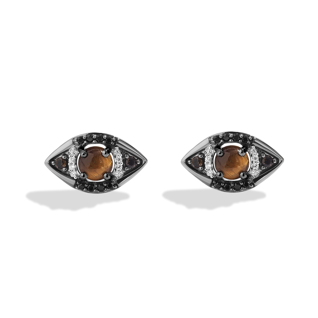 Star Wars™ Fine Jewelry JABBA THE HUTT™ WOMEN'S EARRINGS 1/5 CT.TW. Black and White Diamonds, Tigers Eye, Smoky Quartz, Sterling Silver with Black Rhodium