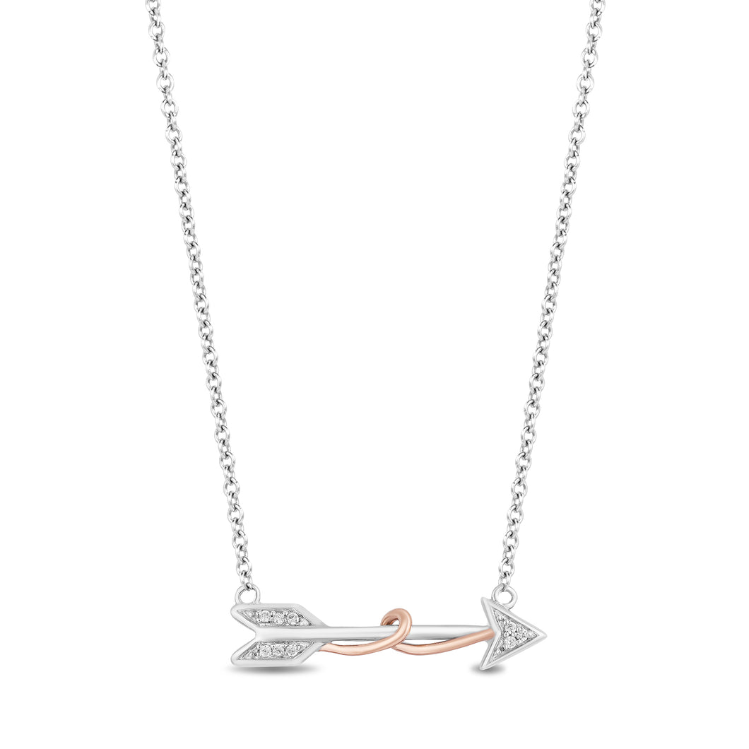 Jewelili Arrow Pendant Necklace with Natural White Round Diamonds in 10K Rose Gold over Sterling Silver