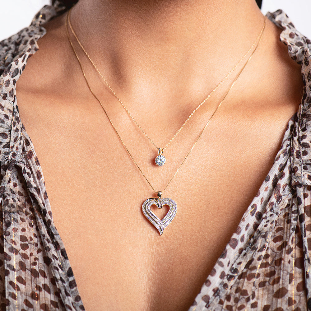 Jewelili Sterling Silver with Diamonds Heart Key Pendant Necklace
