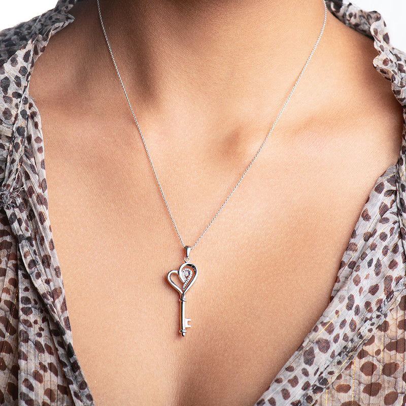 Tiny Key Necklace - Tiny Sterling Silver Heart Key Necklace - Key Charm - Little Key Necklace - Tiny Heart Key Pendant - Sterling Key Charm
