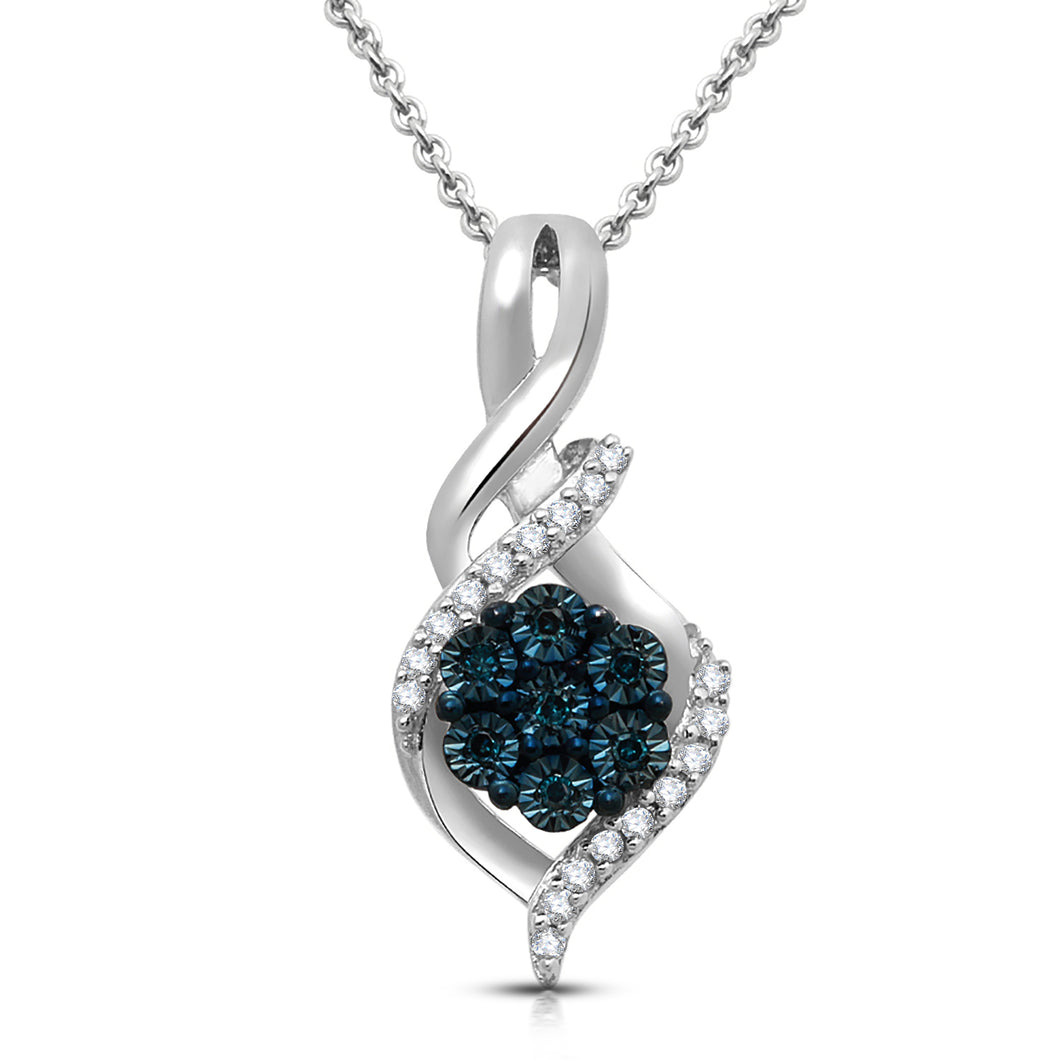 Jewelili Sterling Silver With 1/10 Cttw Treated Blue and Natural White Diamonds Twisted Flower Infinity Pendant Necklace