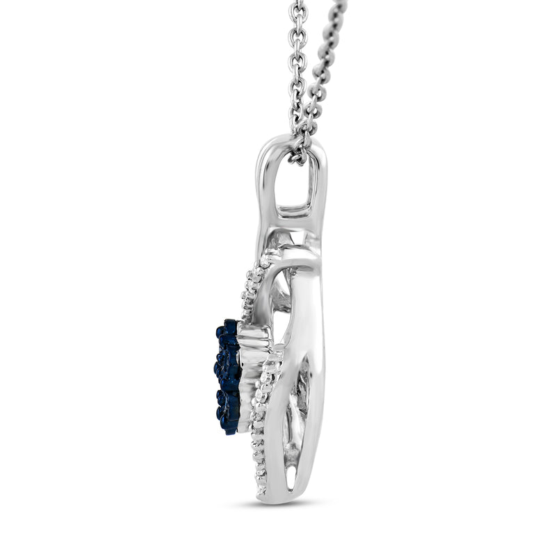 Jewelili Sterling Silver With 1/10 Cttw Treated Blue and Natural White Diamonds Twisted Flower Infinity Pendant Necklace