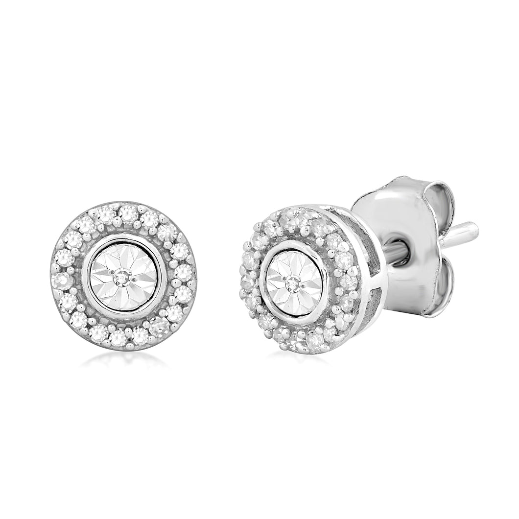 Jewelili Halo Stud Earrings with Natural White Round Diamonds in Sterling Silver 1/10 CTTW 