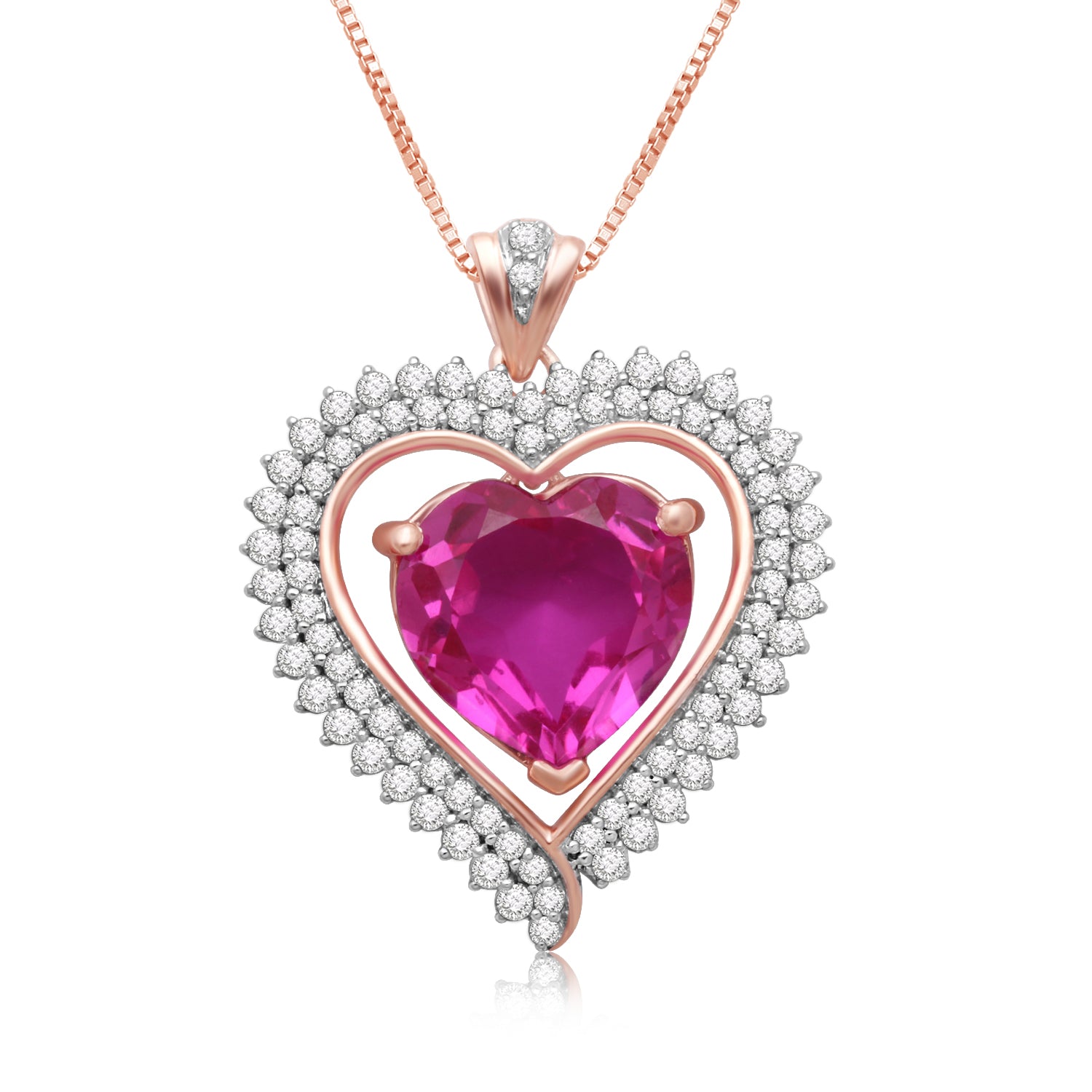 Pink Sapphire and Diamond Heart Pendant in 14k White Gold