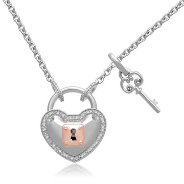 Jewelili Heart, Lock and Key Charm Pendant Toggle Necklace