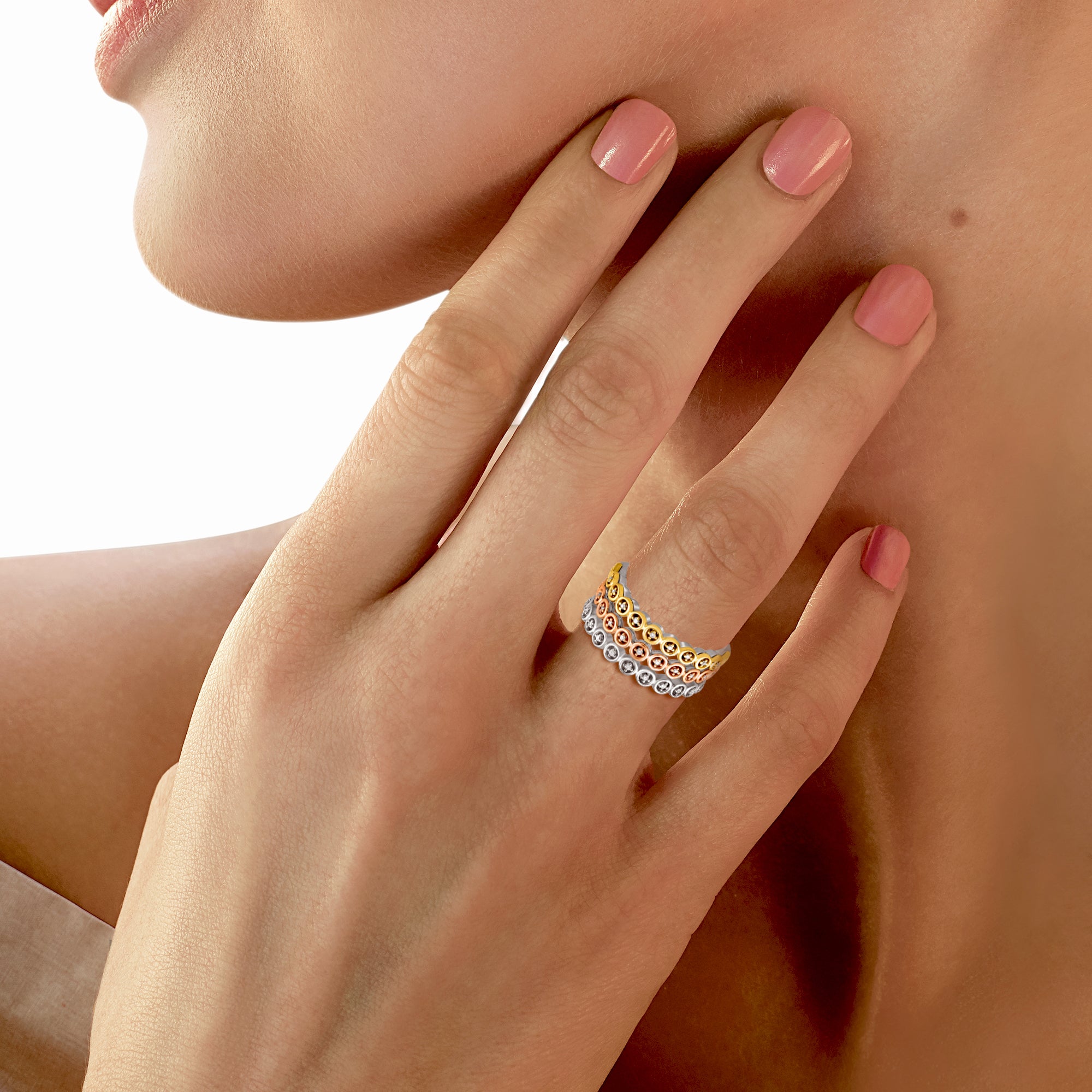 Jewelili Ring with Natural Diamonds in 10K Rose and Yellow Gold