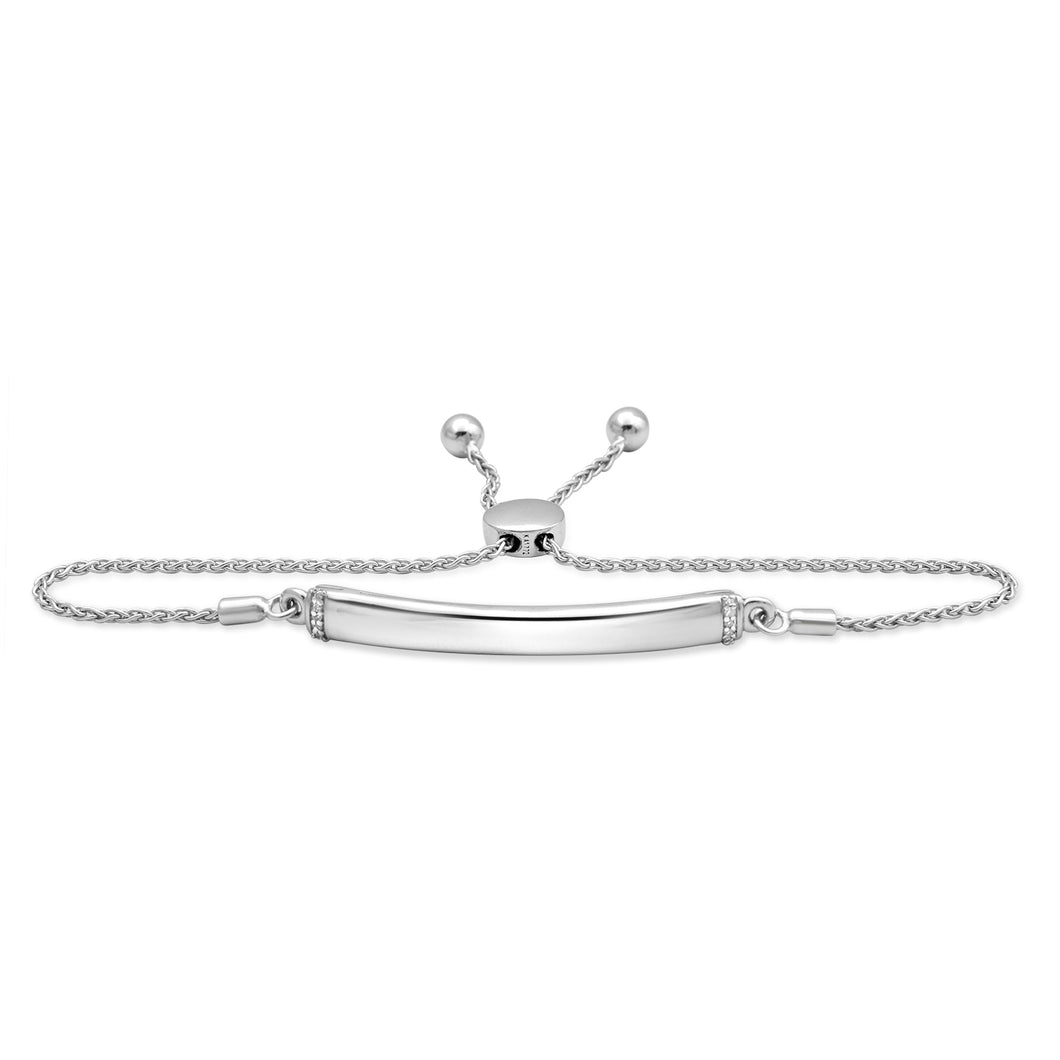 Jewelili Diamond Bolo Bracelet Natural White Round in Sterling Silver