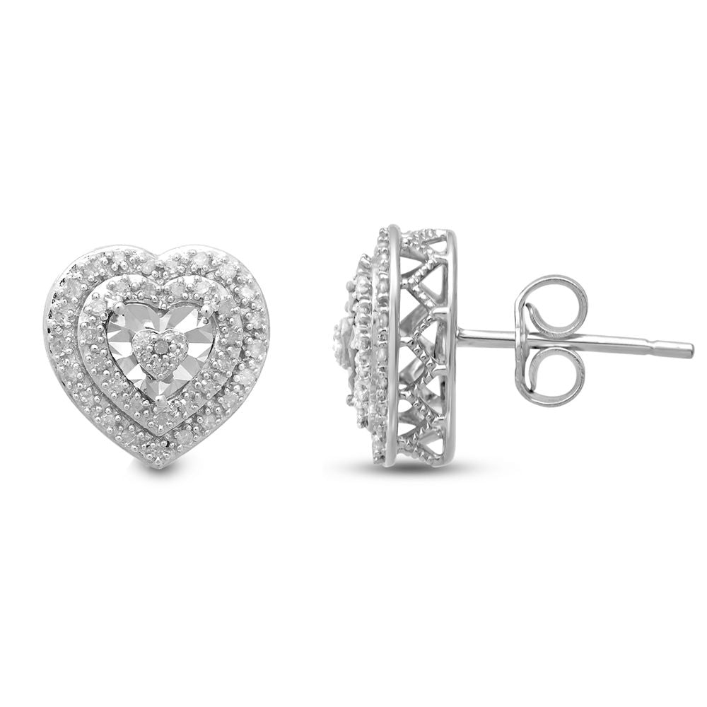 1/4 CT. T.W. Diamond Double Frame with Scroll Edge Stud Earrings in  Sterling Silver