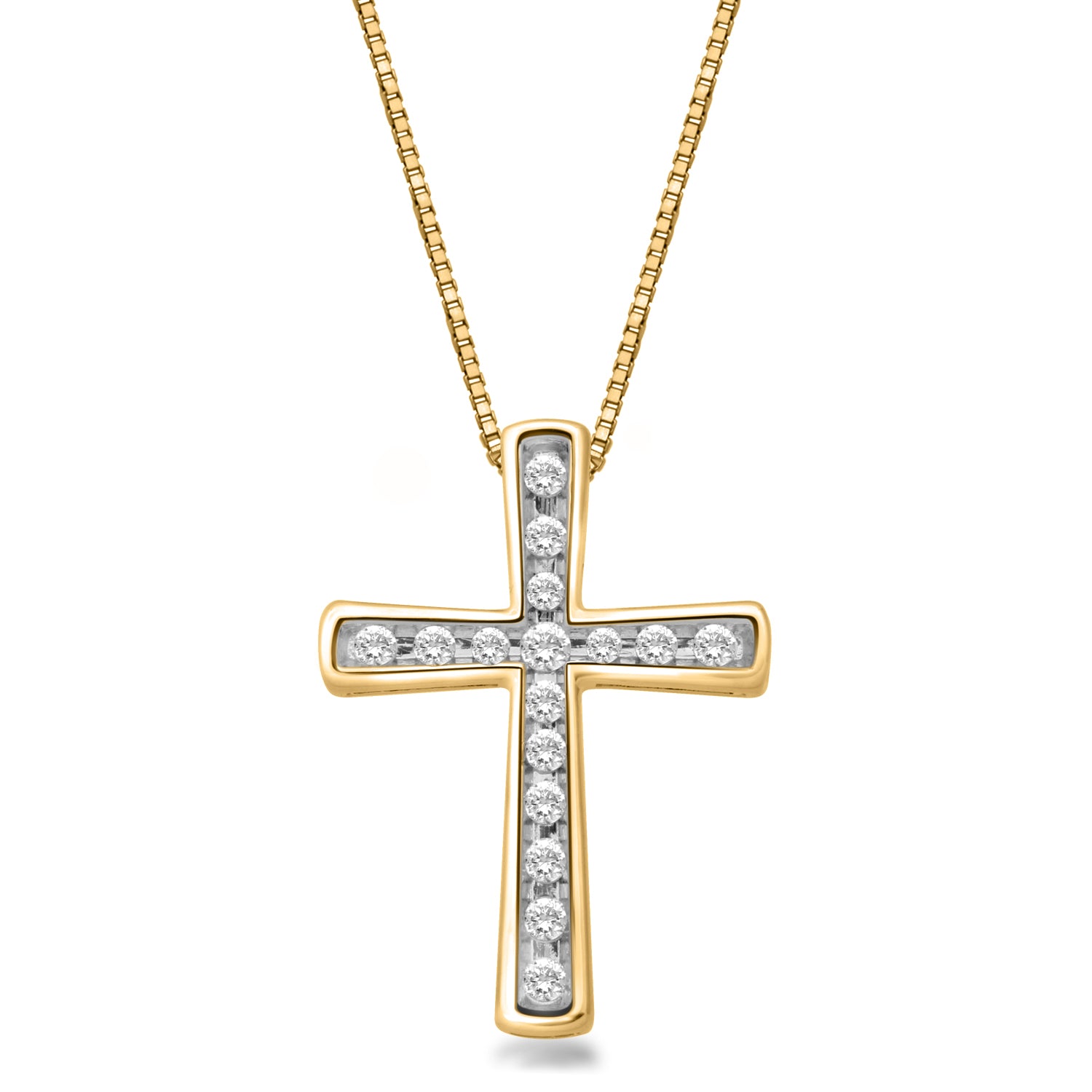 Jewelili Cross Pendant Necklace Diamond Jewelry in Yellow Gold & 1