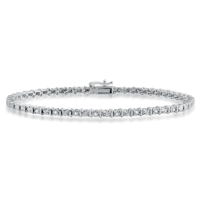 Jewelili Diamond Link Bracelet Natural White Round in Sterling Silver with 1/4 CTTW 