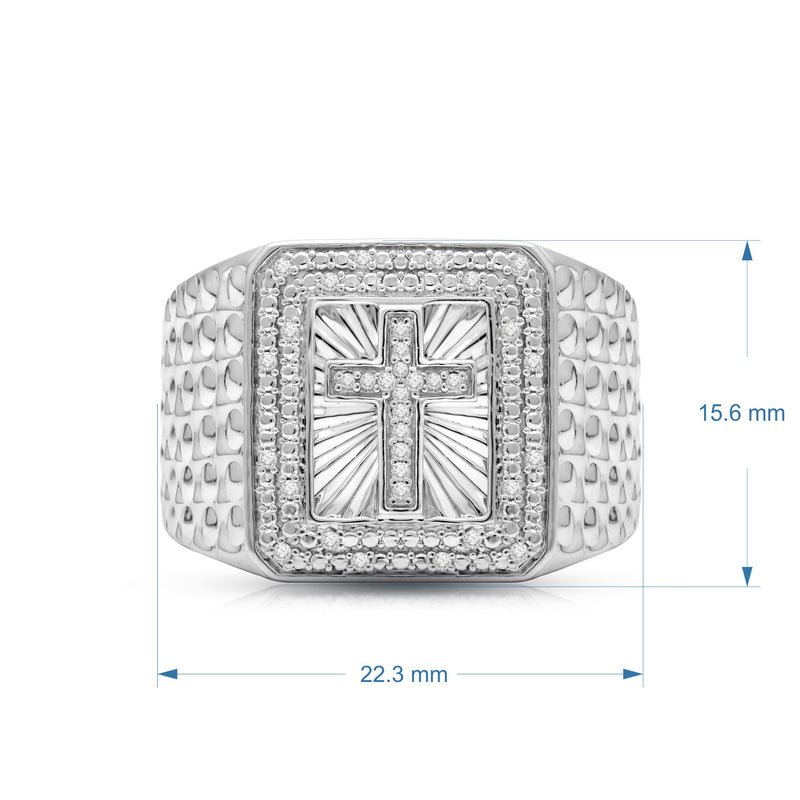 Jewelili Cross Texture Men's Ring with Natural White Round Diamonds in Sterling Silver 1/10 CTTW View 6