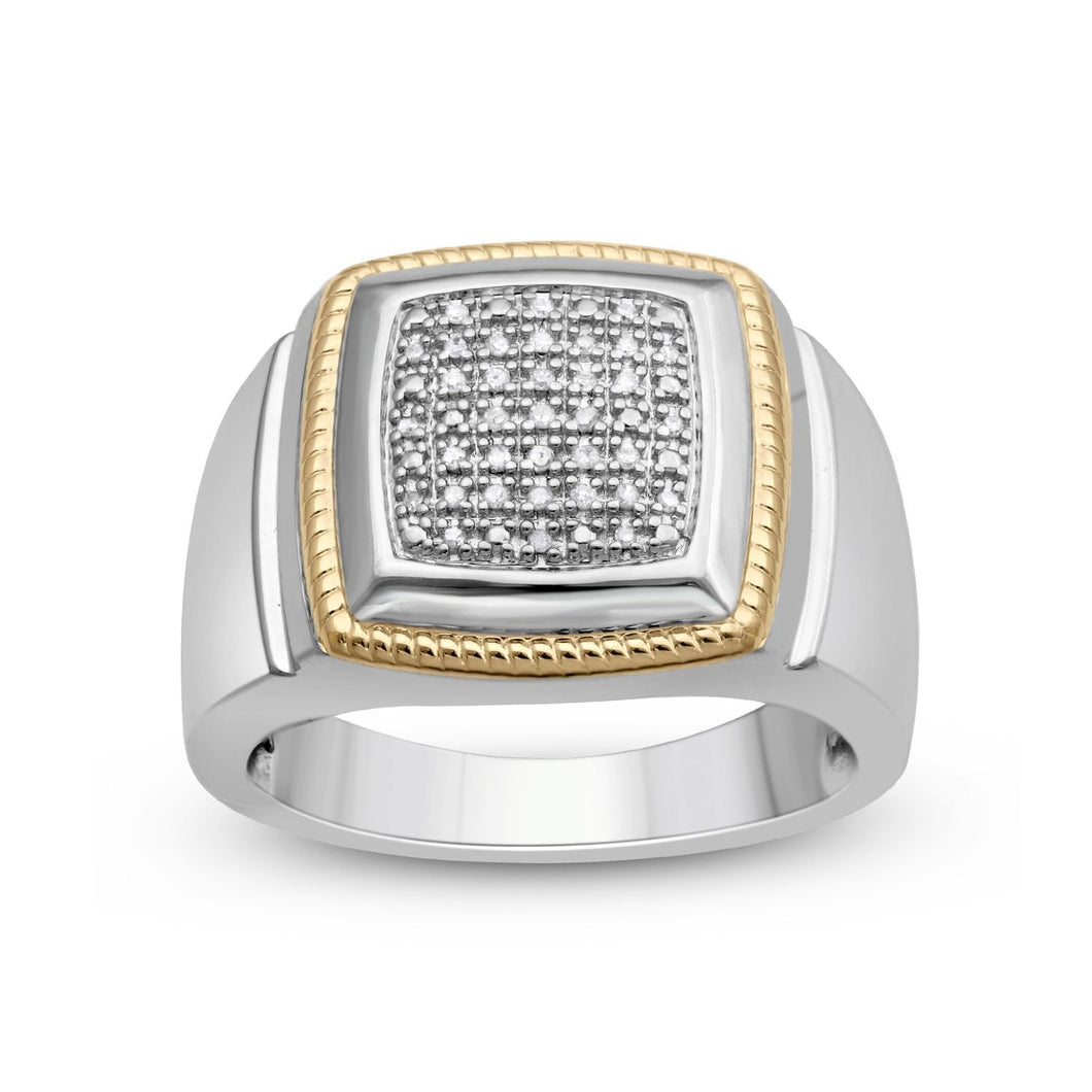 Jewelili Men's Ring with Natural White Round Diamonds in 14K