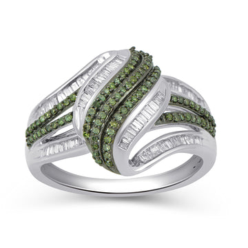 Jewelili Sterling Silver 1/2 CTTW Green and W