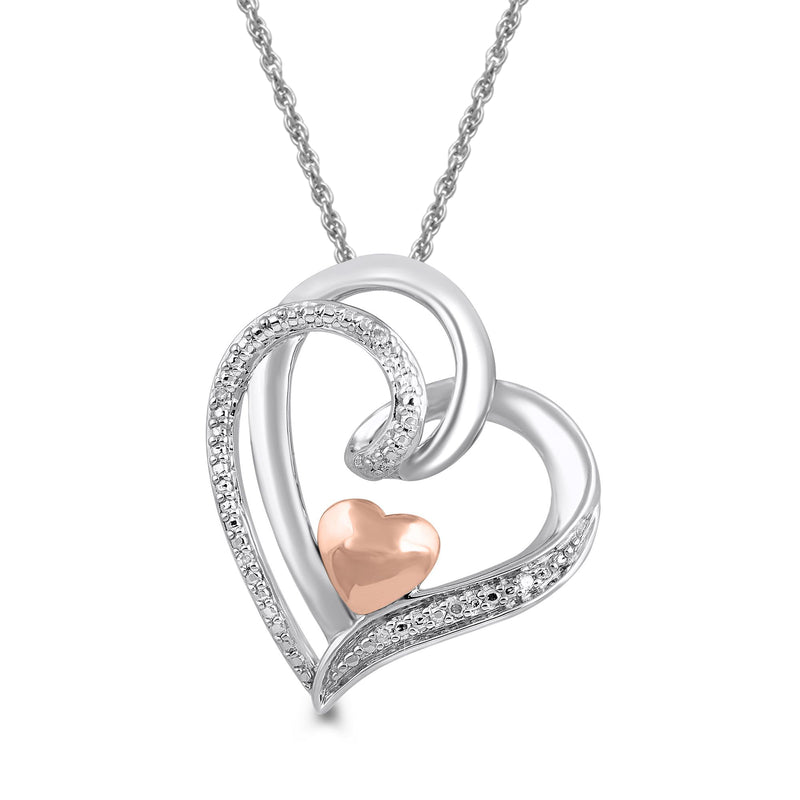Jewelili Heart Pendant Necklace Diamond Jewelry in 10K Rose Gold Over Sterling Silver - View 1