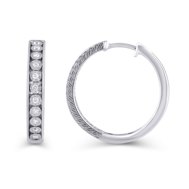 Jewelili Miracle Plate Hoop Earrings with Natural White Round Diamonds over Sterling Silver 1/5 CTTW View 2