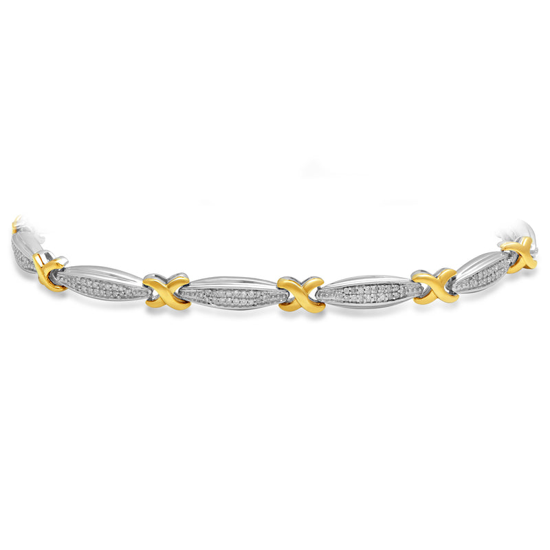 Jewelili Diamond Link Bracelet Natural White Round in Yellow Gold over Sterling Silver with 1/2 CTTW View 1