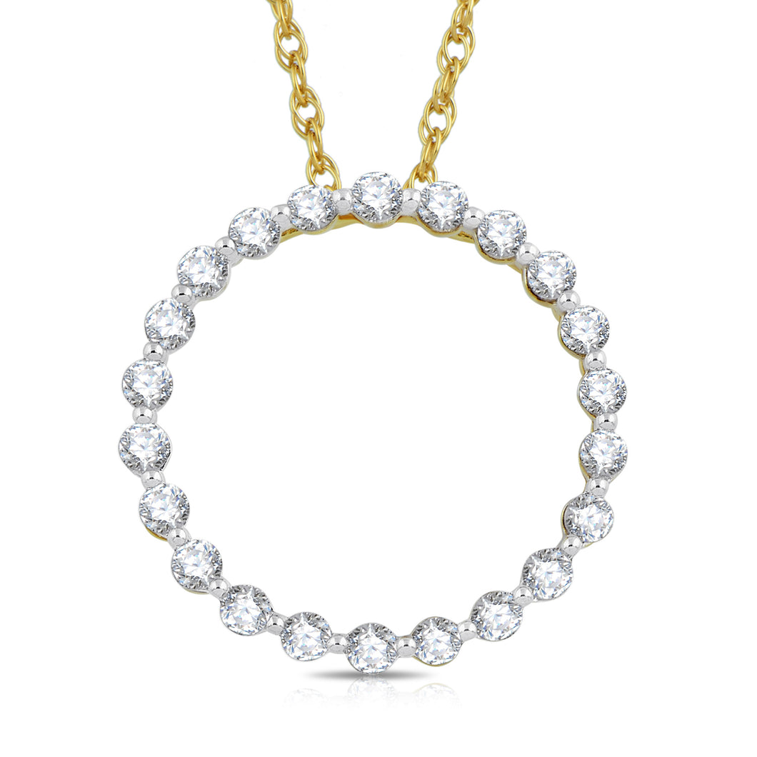 Jewelili 10K Yellow Gold With 1/2 CTTW Natural White Diamonds Circle Of Life Eternity Pendant Necklace