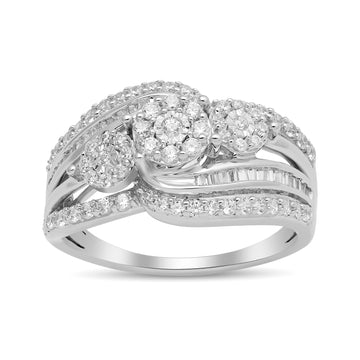 Jewelili 10K White Gold 1/3 CTTW Baguette and