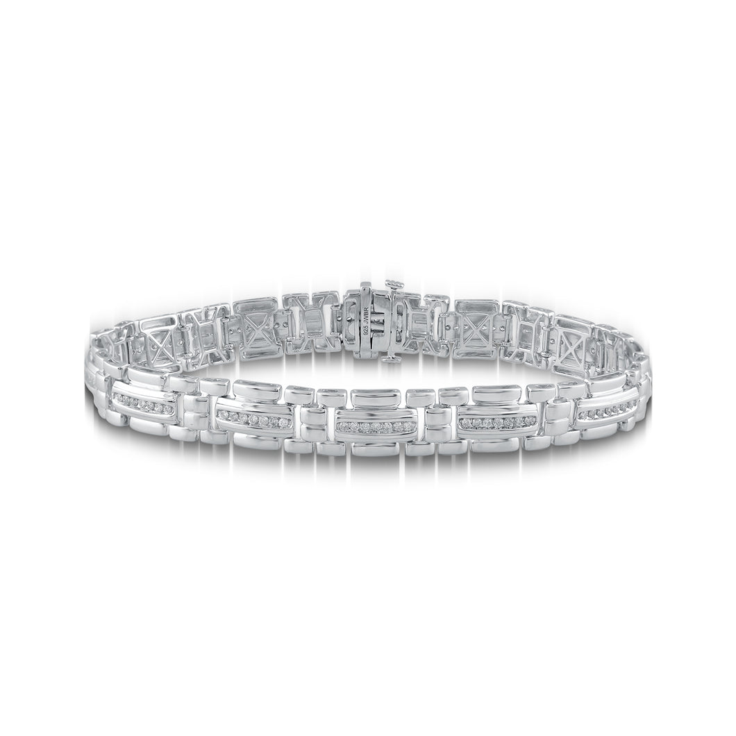 Jewelili Tennis Bracelet with Natural White Diamonds in Sterling Silver 1.0 CTTW View 1