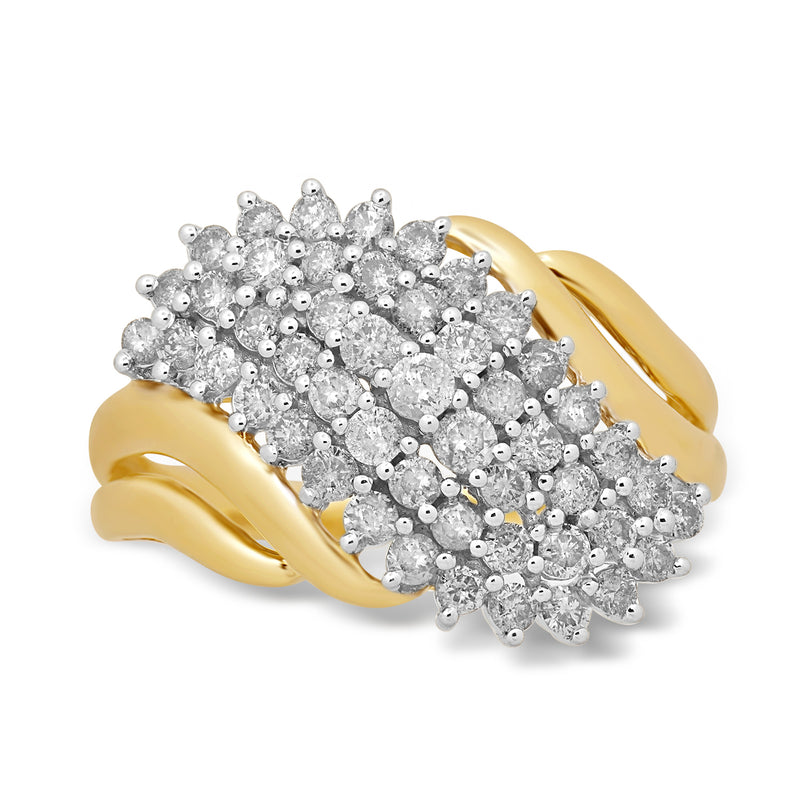 Jewelili 10K Yellow Gold with 1.00 CTTW Natural White Round Diamonds Cluster Ring