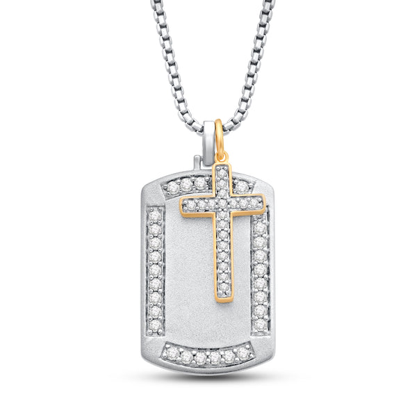 Jewelili Men's Dog Tags Cross Pendant Necklace Natural White