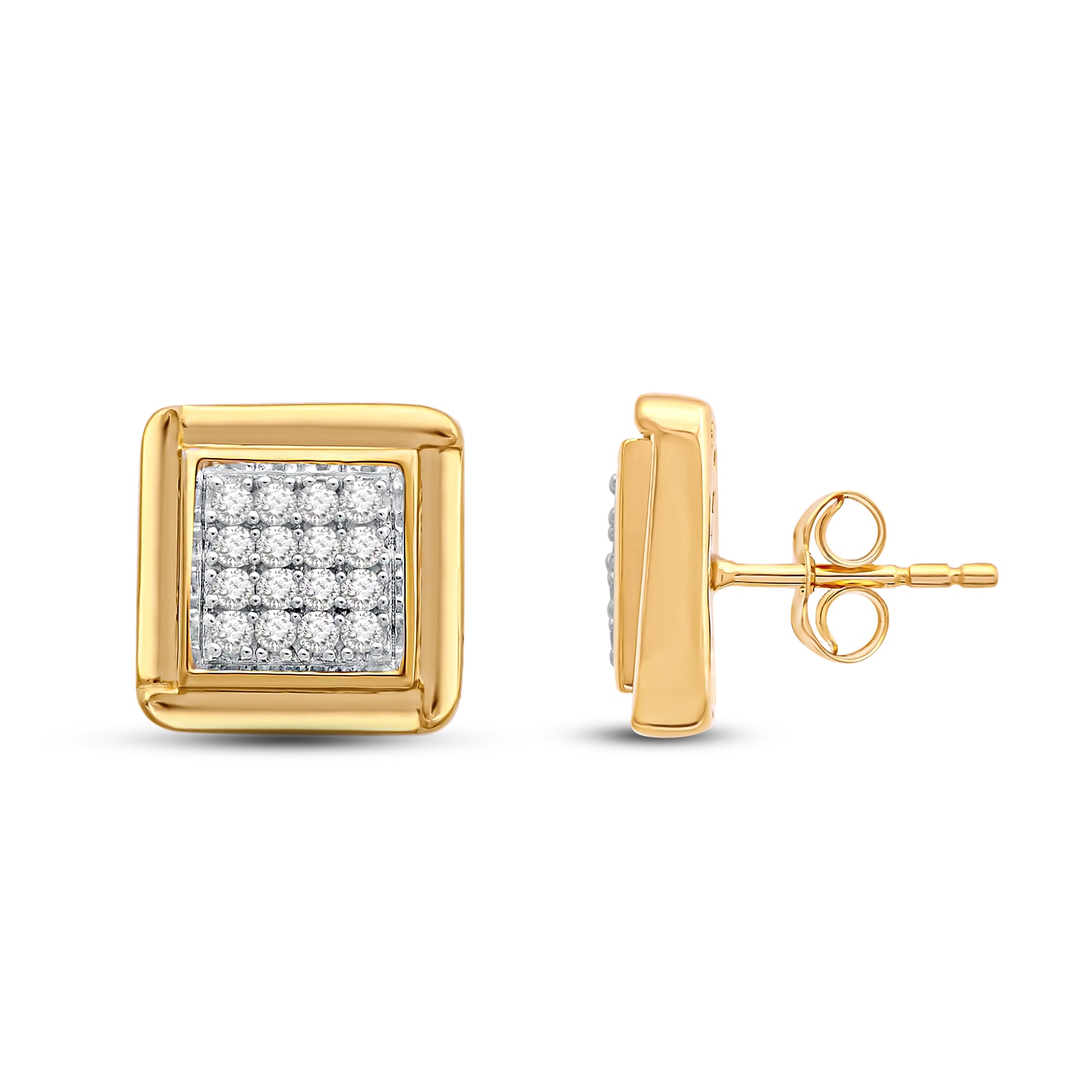 14k Yellow Gold Natural Diamond Square Stud Earrings