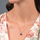 Load image into Gallery viewer, Jewelili Sterling Silver With Created Blue Sapphire and Created White Sapphire Halo Pendant Necklace
