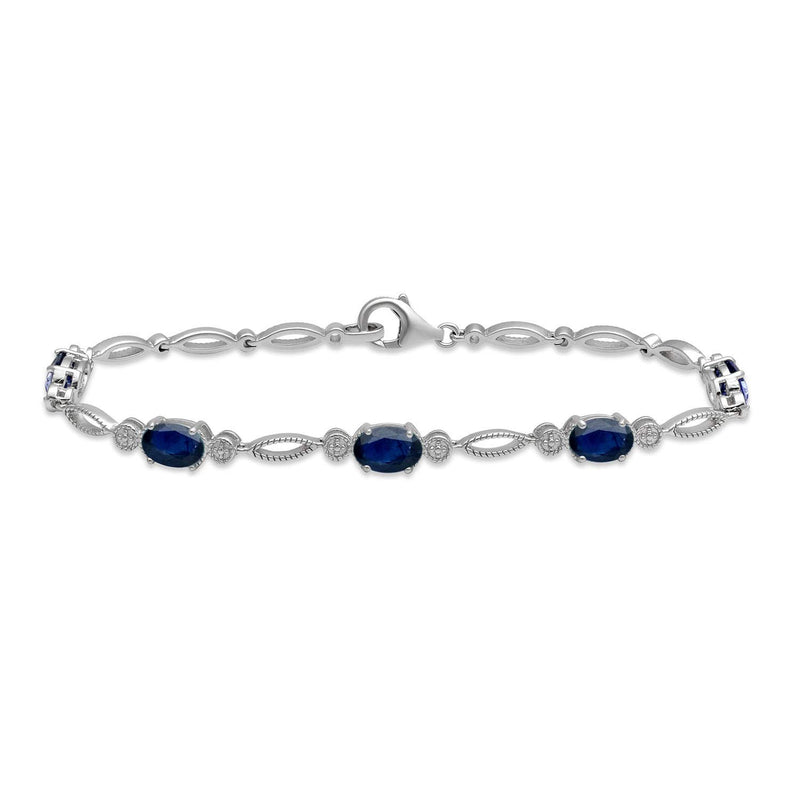 Jewelili Bracelet with Created Blue Sapphire in Sterling Silver View 1