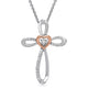 Load image into Gallery viewer, Jewelili 10K Rose Gold and Sterling Silver with 1/10 CTTW Diamonds Cross Pendant Necklace
