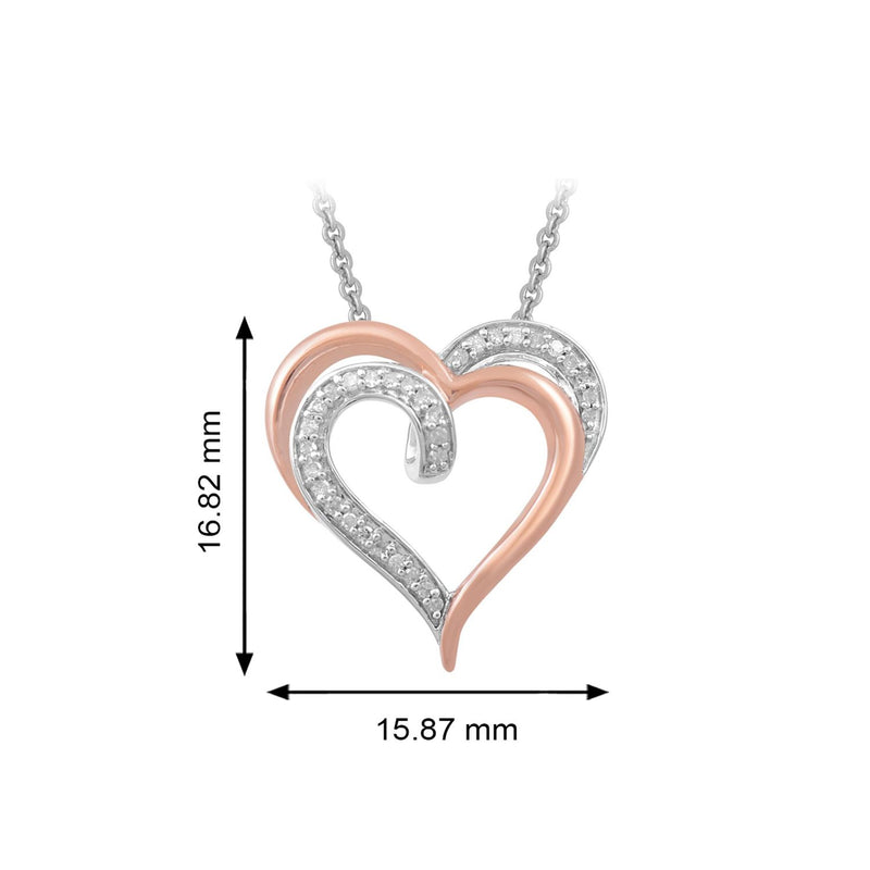 Jewelili 14K Rose Gold Over Sterling Silver With 1/10 CTTW Diamonds Heart Shape Pendant Necklace